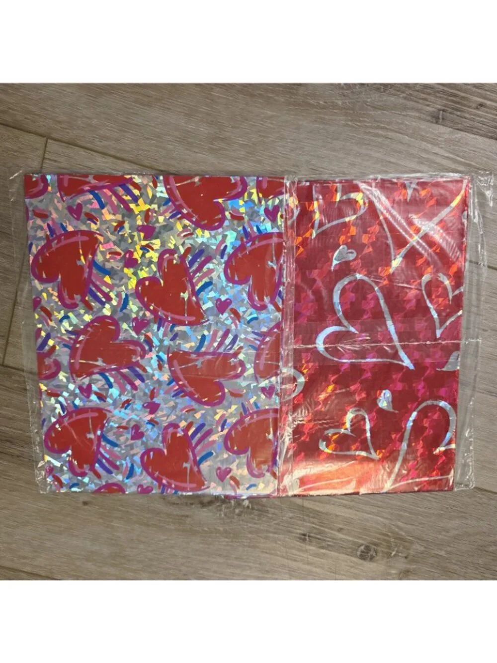 2 Vtg Foil Hearts Red Pink Silver Retro Love Gift Wrapping Paper Arts Crafts